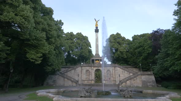 Fountain in front of the Angel of Peace monument