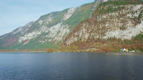 Famous Tourist Destination Serene Town Hallstatt in Austrian Mountains Alps in October. View of alt