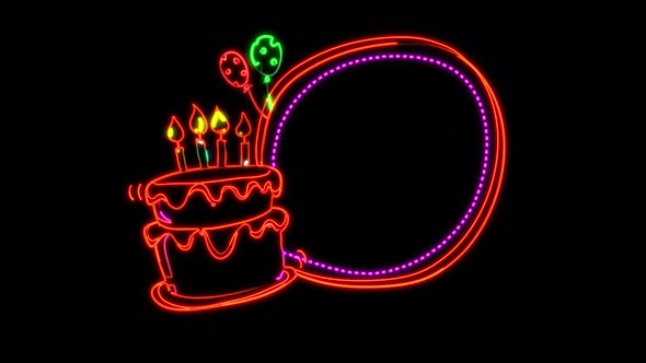Abstract seamless Happy Birthday 4K video animation. Video animation of glowing neon