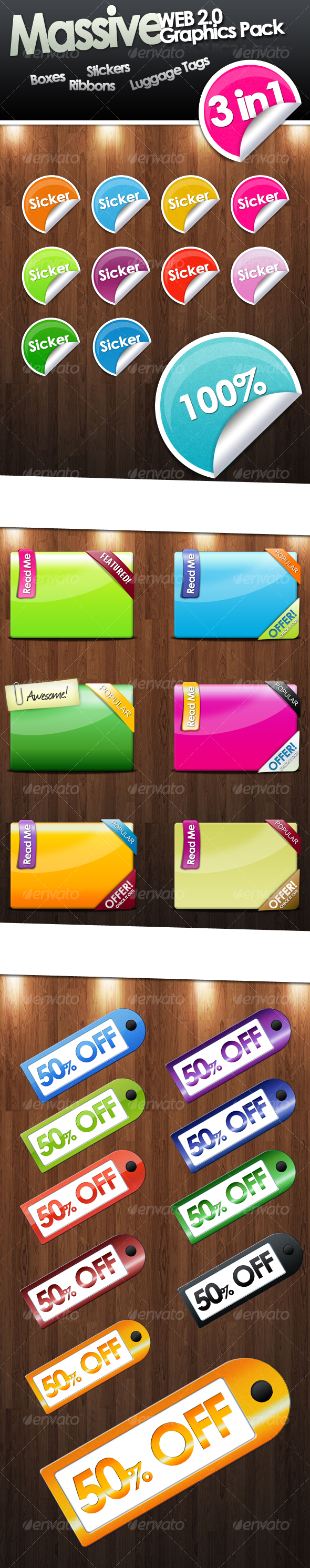 Massive Web 2.0 Asset Pack, Stickers, Ribbons etc - Web Elements