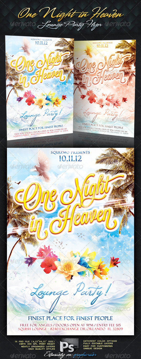 One Night In Heaven Lounge Party Flyer - Clubs & Parties Events