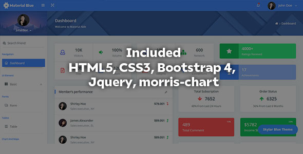 Material Blue - Bootstrap 4 HTML 5 Admin Dashboard Template