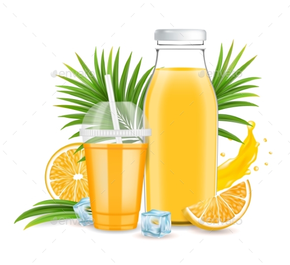 Orange Juice Glass Bottle Plastic Cup Fresh, Vectors GraphicRiver