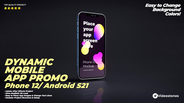 Dynamic Mobile App Promo - Phone 12 - Android - 3d Mobile Device Demo Video Presentation Mockup Kit
