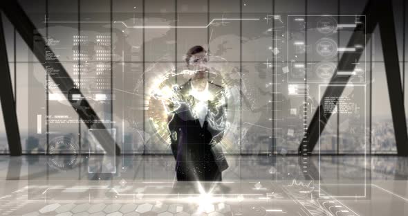 Businesswoman using digital screen alt