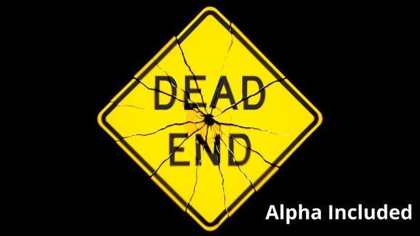 Yellow Dead End Sign Shattering on Black with Matte