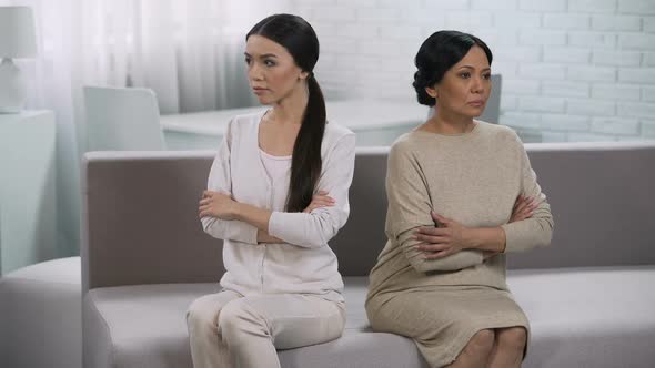 Bride and Mother-In-Law in Quarrel, Keeping Silence, Sit Separately and Back alt