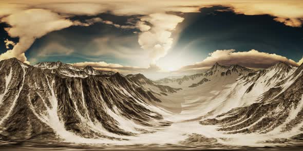 VR 360 Rays of Sunset on the Tops of the Mountains alt