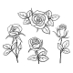 Black and White Vintage Roses Isolated Set 02