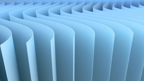 Animated background with light blue color 3d stripes moving along curve close-up alt