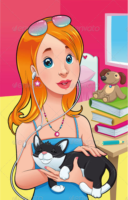 Girl with cat. - People Characters