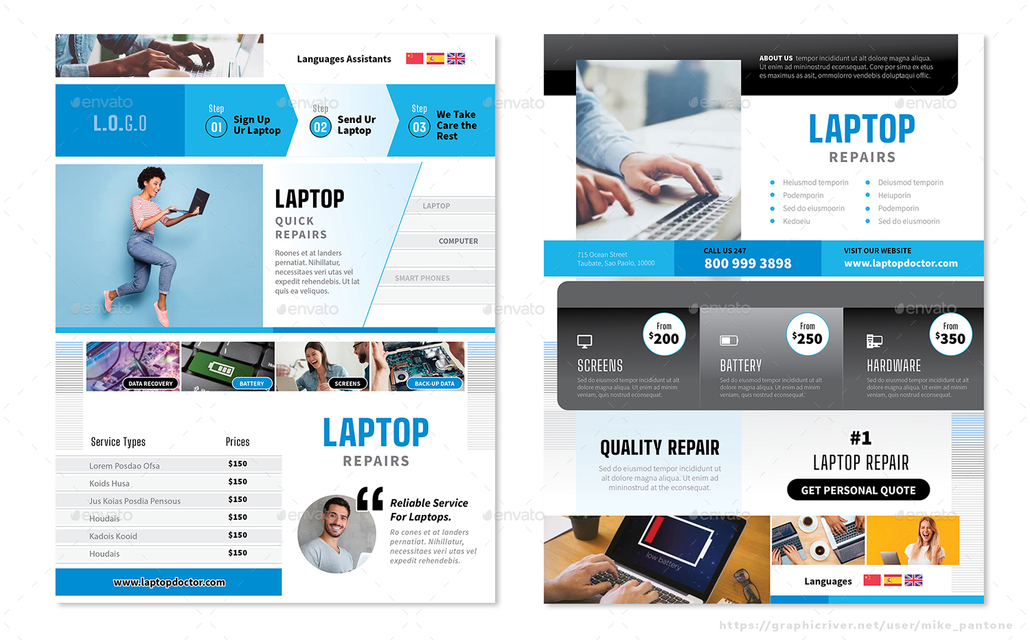 Laptop Repair Shop Flyers – 4 Options, Print Templates | GraphicRiver