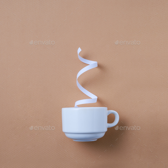 White cup of coffee and steam - Stock Photo - Images