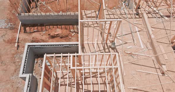 Wooden American House in Beams the View of Frame Structure on a New Development alt