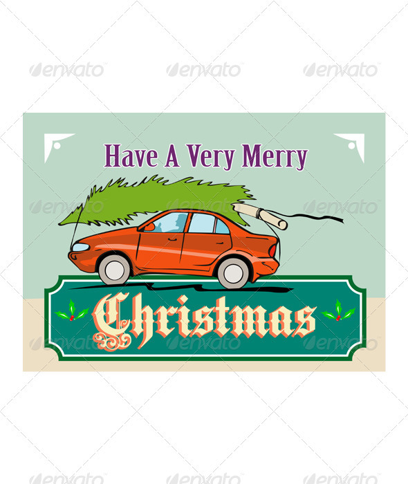 Merry Christmas Tree Car Automobile - Christmas Seasons/Holidays