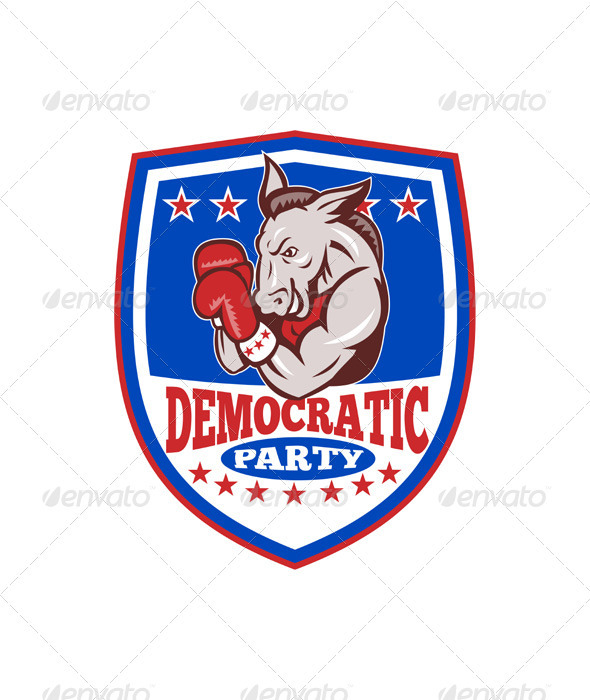 Democrat Donkey Mascot Boxer Shield - Animals Characters
