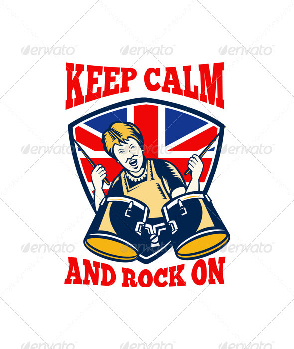 Keep Calm Rock On British Flag Queen Granny Drums - People Characters