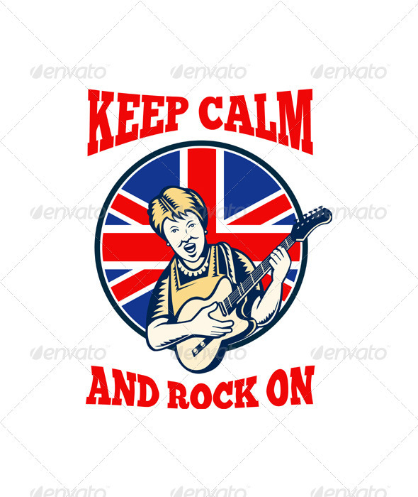 Keep Calm Rock On British Flag Queen Granny Guitar - People Characters