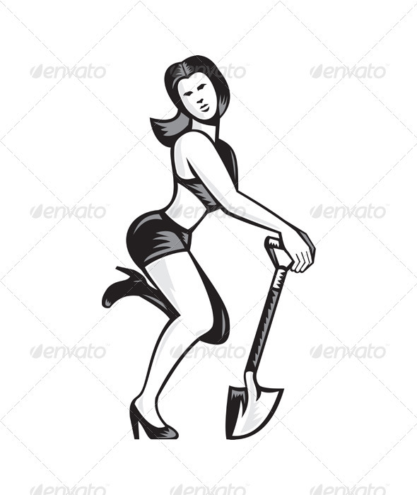 Pin-up Girl With Shovel Spade Retro - People Characters
