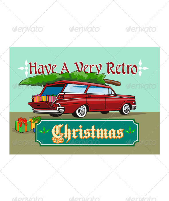 Retro Christmas Tree Station Wagon - Christmas Seasons/Holidays