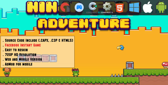 Ninja Frog Adventure - HTML5 Game - Web, Mobile and FB Instant games(CAPX, C3p and HTML5)