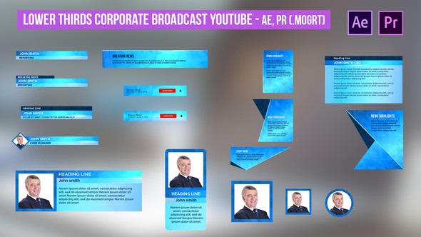 Lower Thirds Corporate Broadcast YouTube - AE, PR Elements template preview