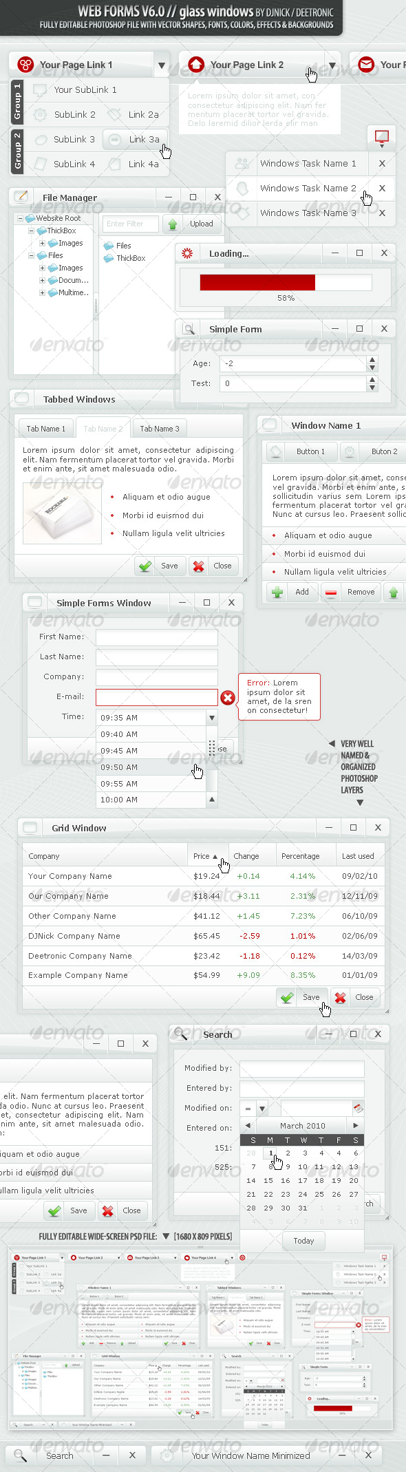 Web Forms and Windows - Glass Windows Style PSD - Forms Web Elements