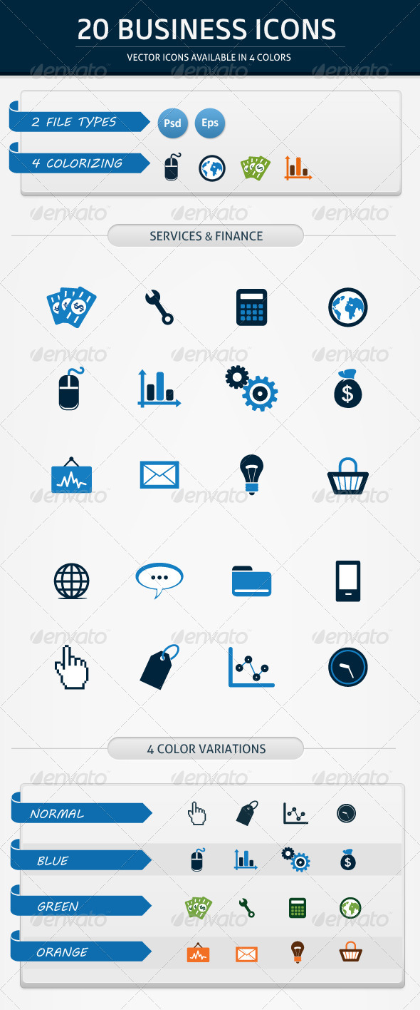 20 BUSINESS ICONS IN 4 COLORS - Business Icons