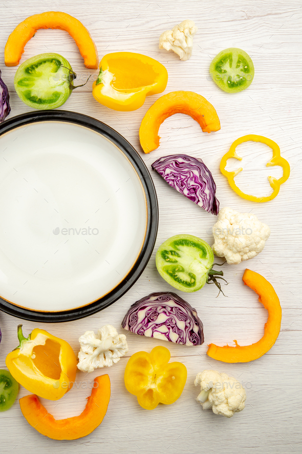 Variety Of Chopped Vegetables On White Background Stock Photo