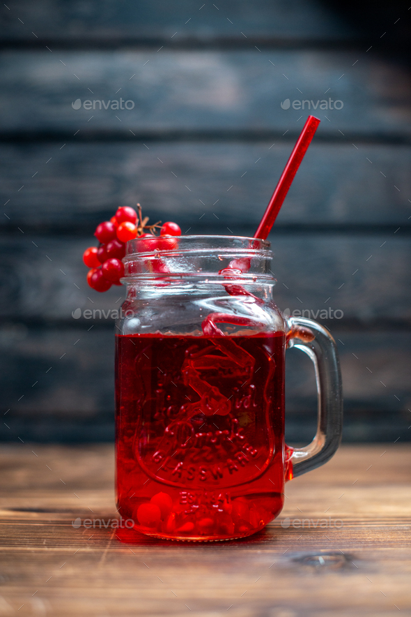 front view fresh cranberry juice inside can on a dark background bar fruit drink photo cocktail