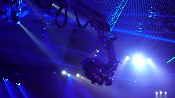 TV show, crane. Video camera on the tap when shooting a television show. Live event alt