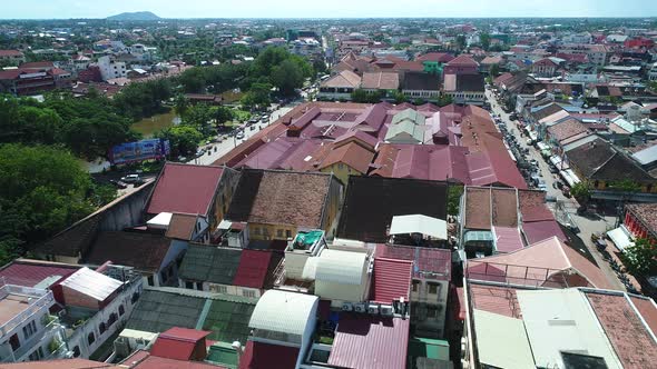 Siem Reap city in Cambodia seen from the sky alt