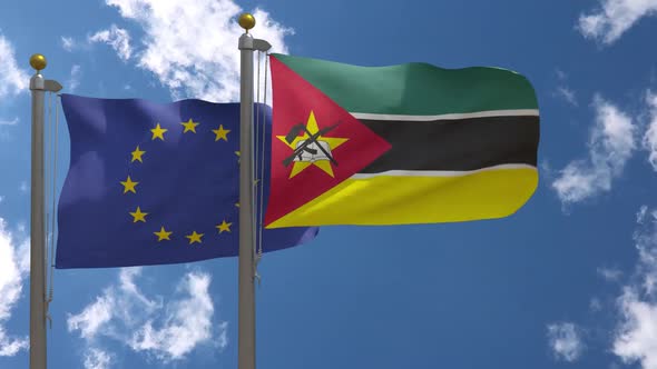 European Union Flag Vs Mozambique Flag On Flagpole alt