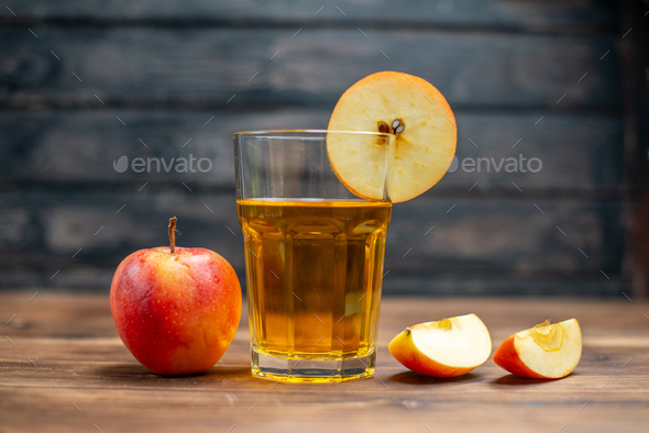 front view fresh apple juice with fresh apples on dark background drink  photo color cocktail fruit Stock Photo by KamranAydinovStudio