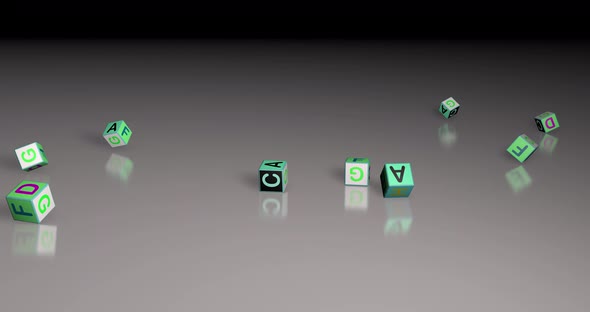 3d cubes with attached English alphabet on the cube.