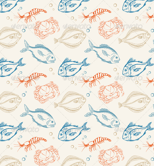 Seamless Pattern with Fish - Patterns Decorative