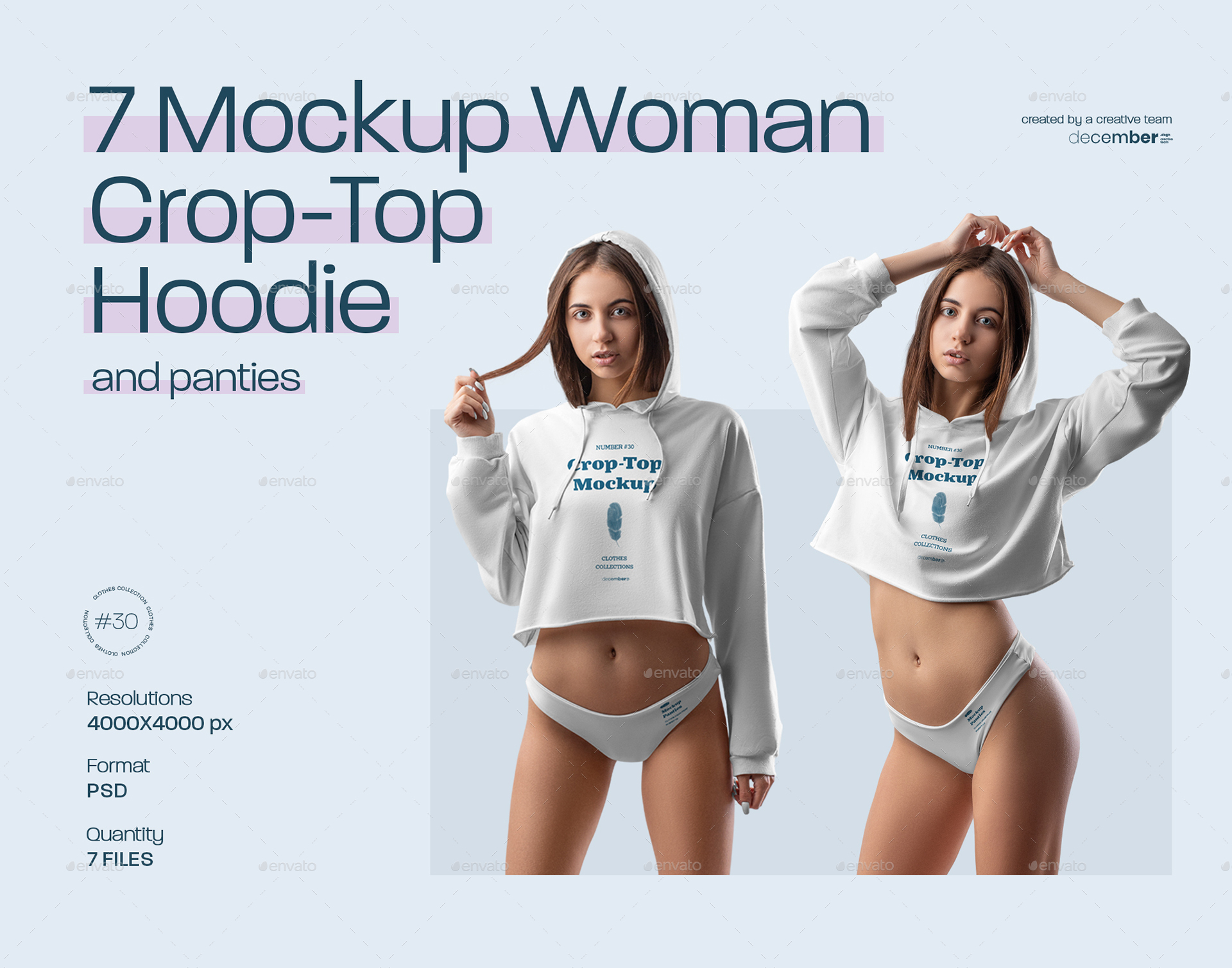 7 Mockups Woman Crop-Top Hoodie and Panties, Graphics
