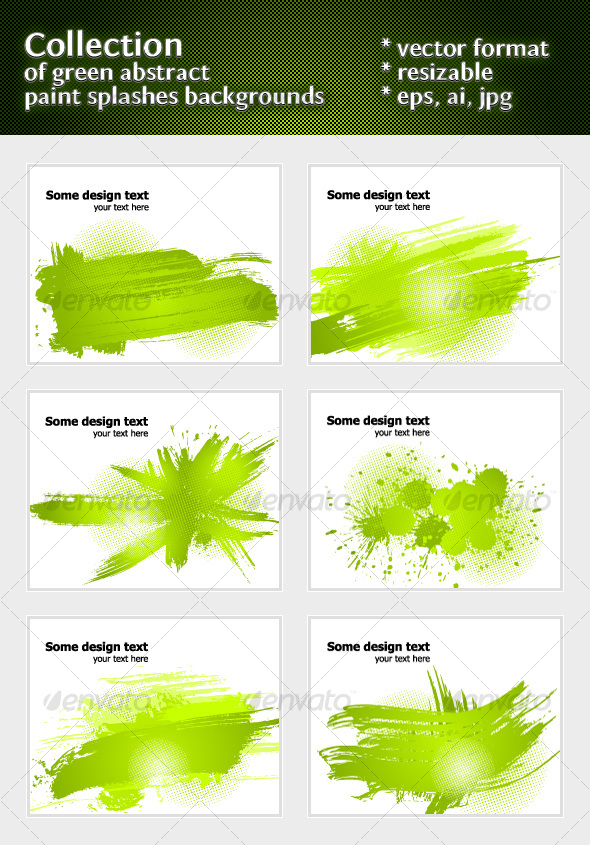Green abstract paint splashes illustrations - Backgrounds Decorative