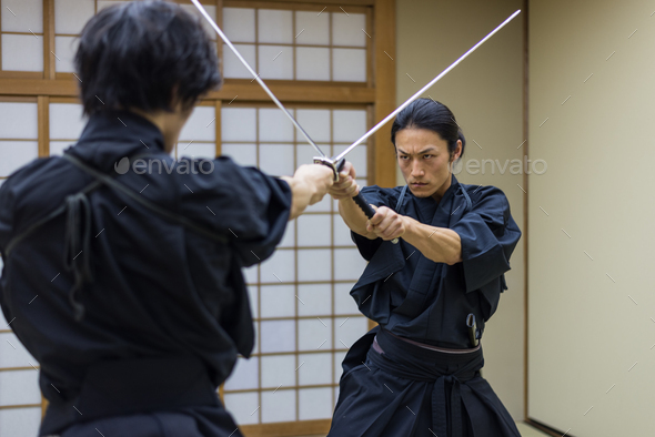 Samurai Training In A Traditional Dojo In Tokyo Stock Photo By 