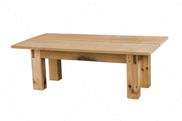 Low wooden table isolated on white background, work with clipping path