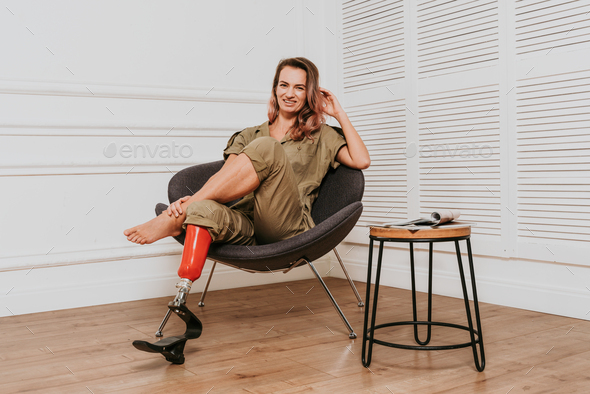 Beautiful Girl Disabled Prosthesis On One Stock Photo 1279080439