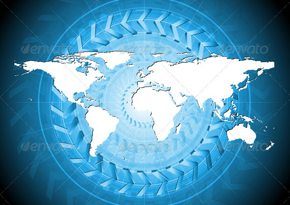 Bright hi-tech background with world map - Technology Conceptual