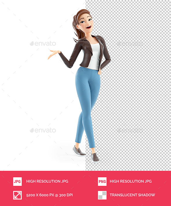 3D Cartoon Woman Happy Walking
