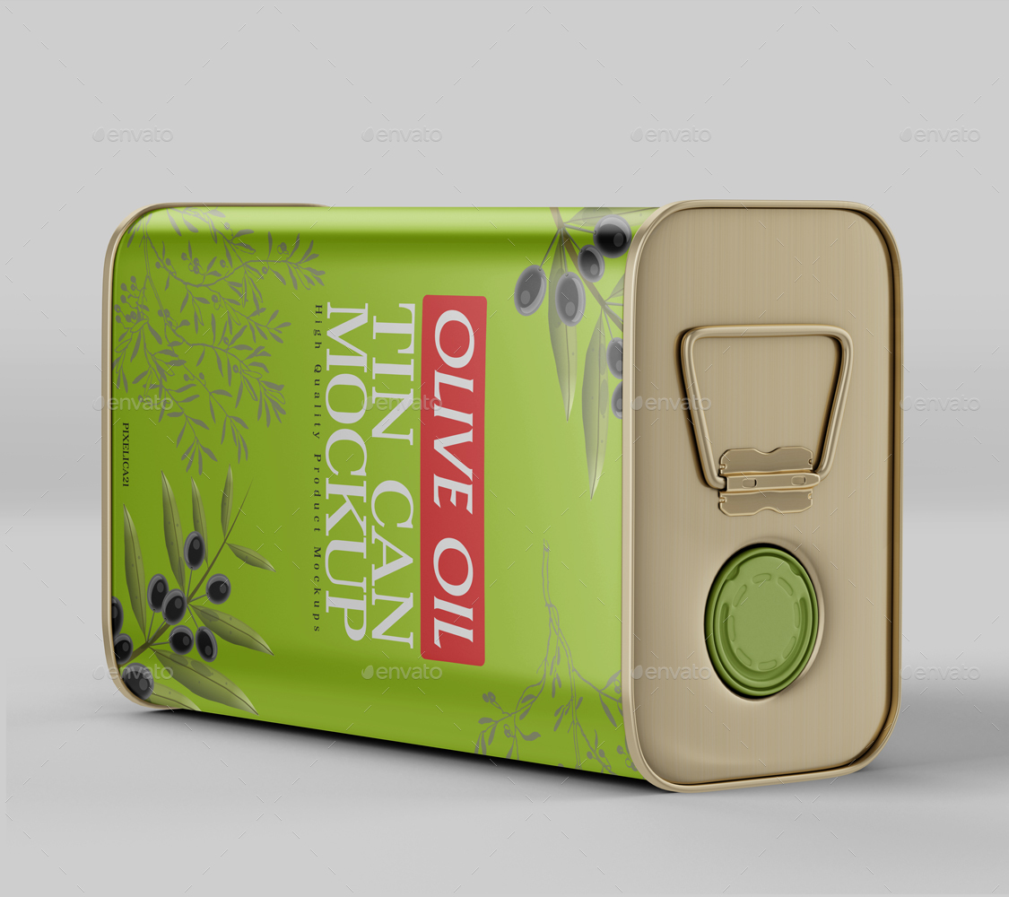 Olive Oil Tin Can Mockup, Graphics | GraphicRiver