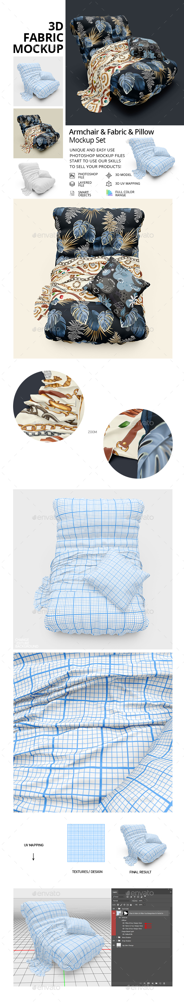 Armchair & Fabric & Pillow Mockup