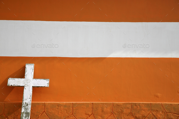 White Cross on Urban orange Brick Church - Stock Photo - Images