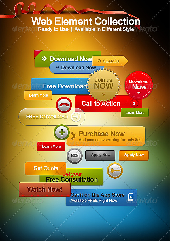 Clean Web Buttons Kit - Buttons Web Elements
