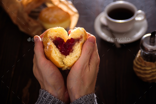 Heart shaped jam doughnuts