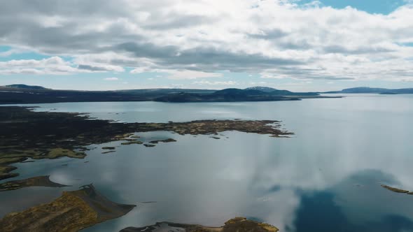 Aerial View of the Beautiful Icelandic Nature with Huge Lakes alt