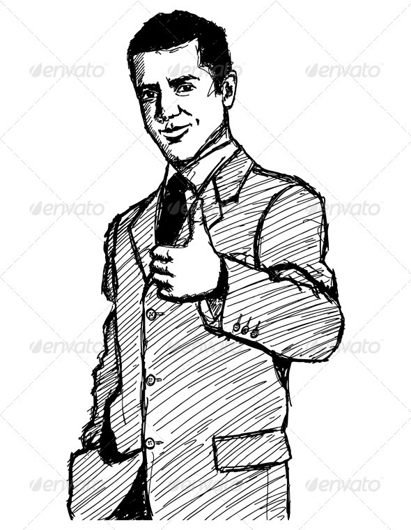 Sketch Business Man Shows Well Done - People Characters
